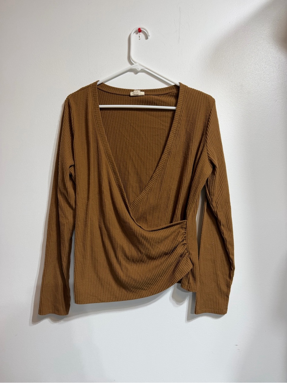 a.n.a a new approach Brown Ribbed Wrap Long Sleeve Top Size XL